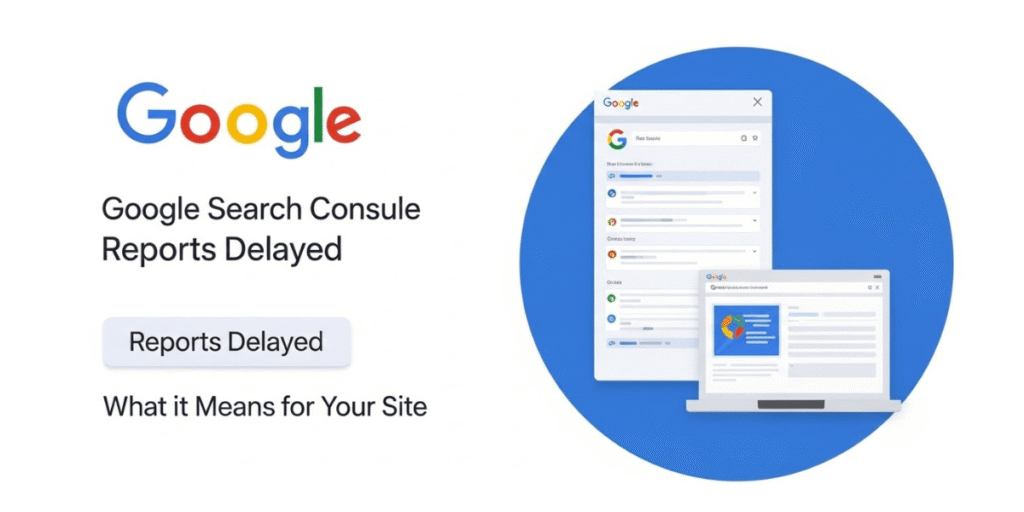 Google Search Console report indicating delays in data processing and updates.