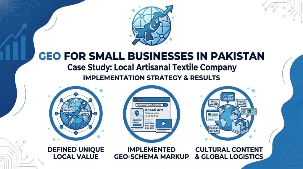 A graphic illustrating the benefits of GCO for small businesses in Pakistan, featuring charts and key statistics.